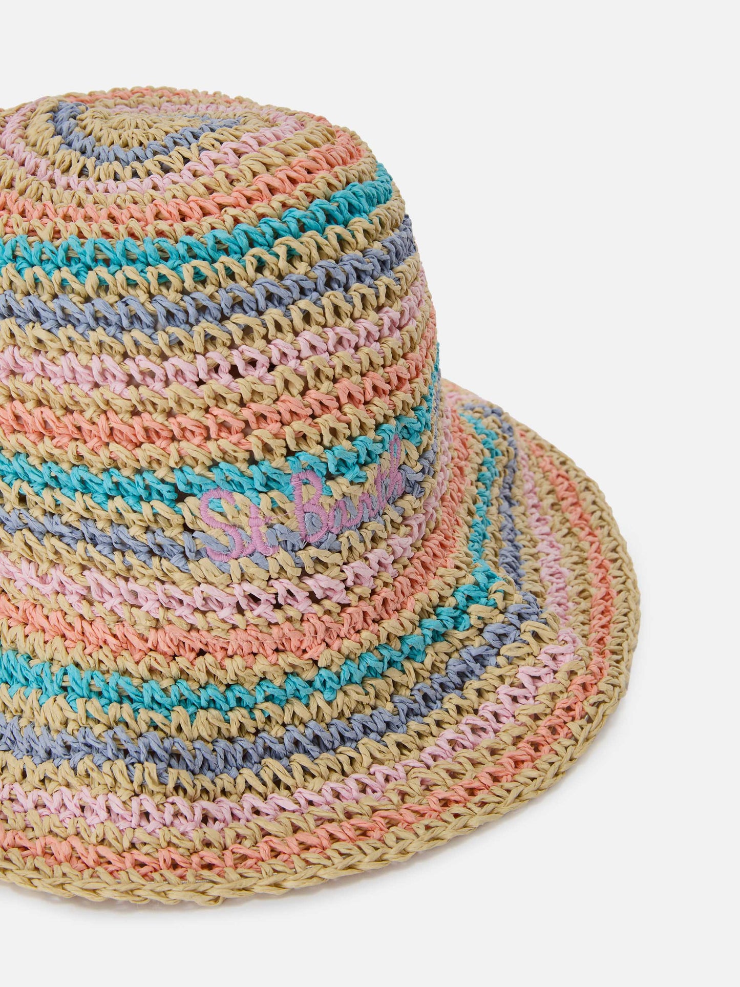 Sombrero bucket Polly con rayas multicolor y logo bordado 