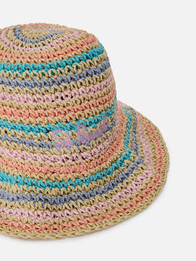 Sombrero bucket Polly con rayas multicolor y logo bordado 