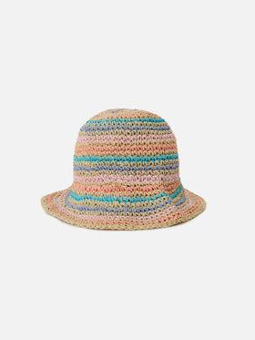 Sombrero bucket Polly con rayas multicolor y logo bordado 