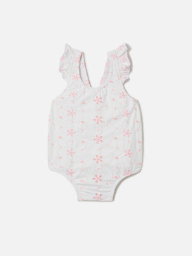 Pinkie one-piece swimsuit in embroidered sangallo
