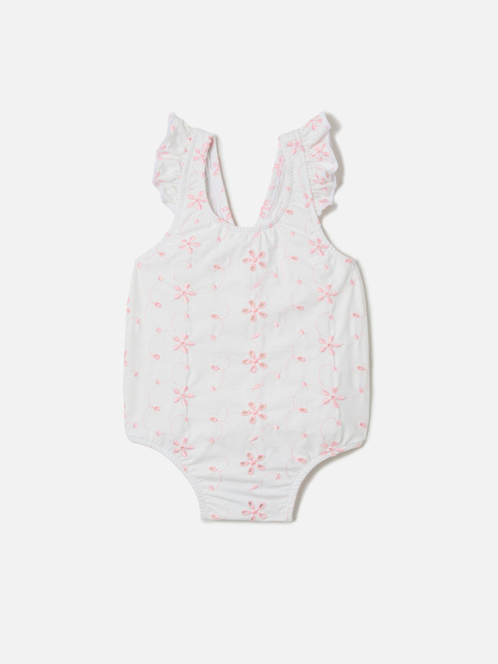 Pinkie one-piece swimsuit in embroidered sangallo