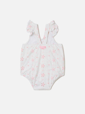 Pinkie one-piece swimsuit in embroidered sangallo