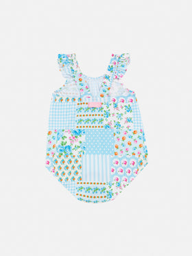 Pinkie newborn ruffled one-piece swimsuit with floral print - MC2 Saint Barth