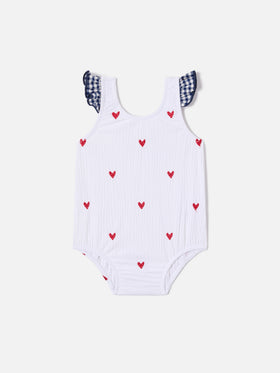 Maillot de bain une pièce Pinkie en seersucker avec broderie cœur 