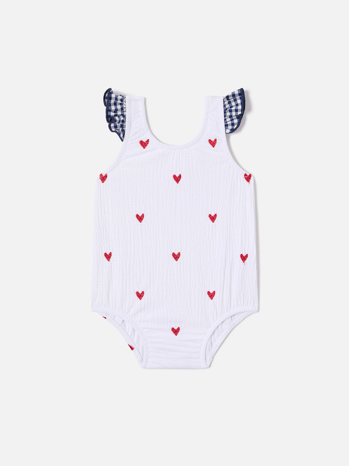 Bañador de una pieza Pinkie en seersucker con bordado de corazón 