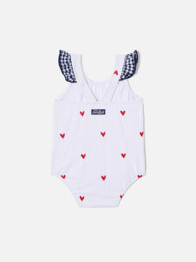 Maillot de bain une pièce Pinkie en seersucker avec broderie cœur 