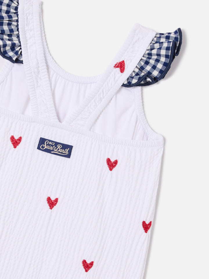Bañador de una pieza Pinkie en seersucker con bordado de corazón 
