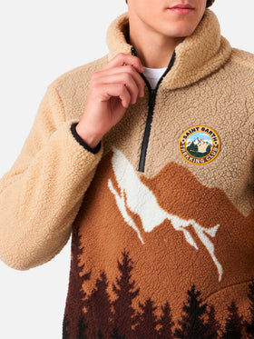 Veste en sherpa polaire avec imprimé montagne dégradé et patch 