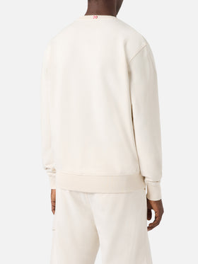 Cream Ponza cotton sweatshirt with Sport Club raised terry-effect logo