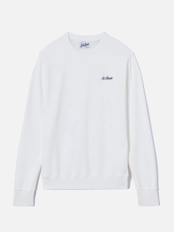 Sweat-shirt Ponza blanc avec broderie St. Barth contrastante 