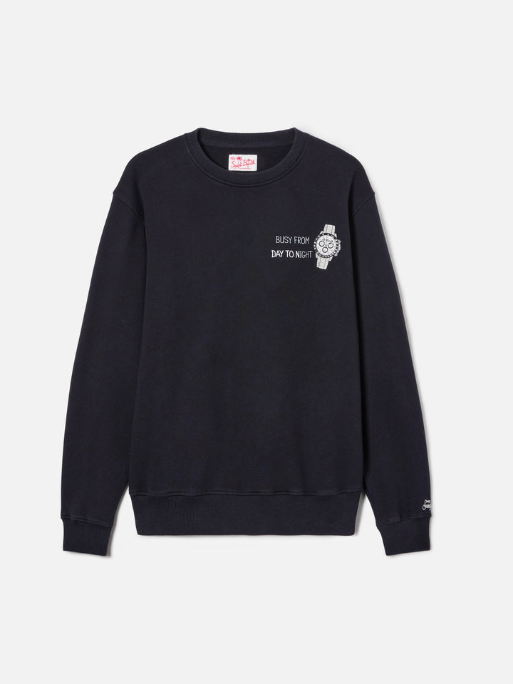 Sweatshirt Ponza noir avec broderie Busy From Day To Night 