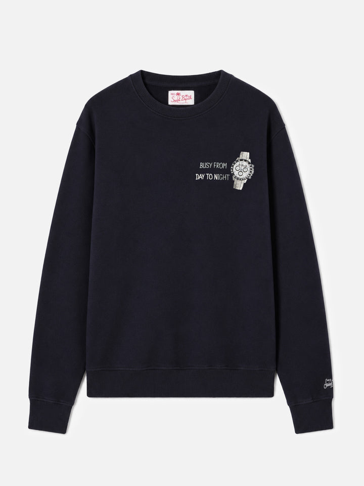 Black Ponza sweatshirt with Busy From Day To Night embroidery