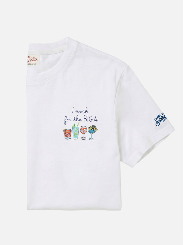 T-shirt Portofino blanc avec broderie I Work For The Big 4 