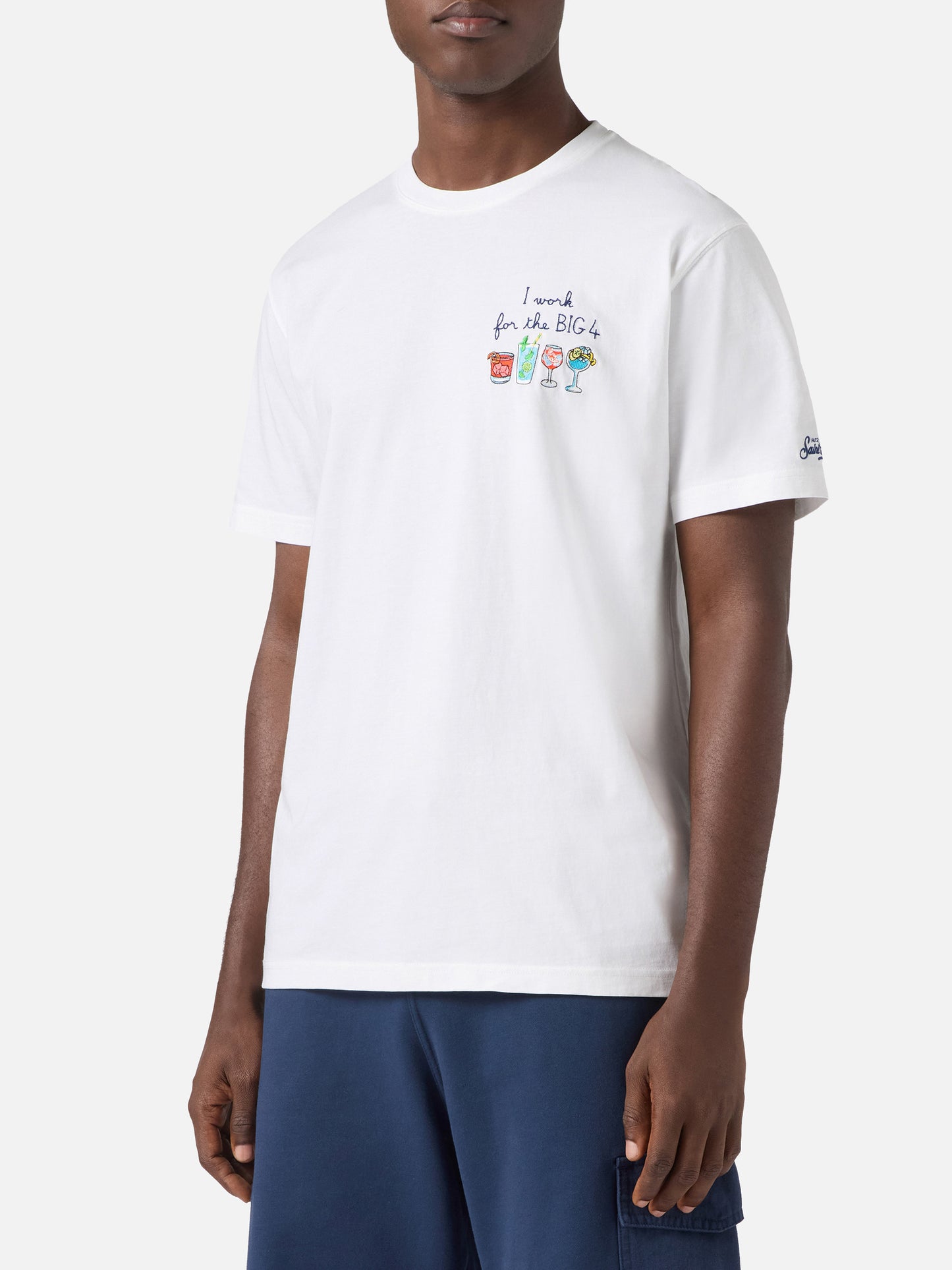 T-shirt Portofino blanc avec broderie I Work For The Big 4 