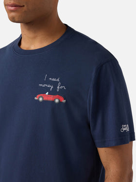 Camiseta Portofino azul marino con bordado de coche y I need money for 