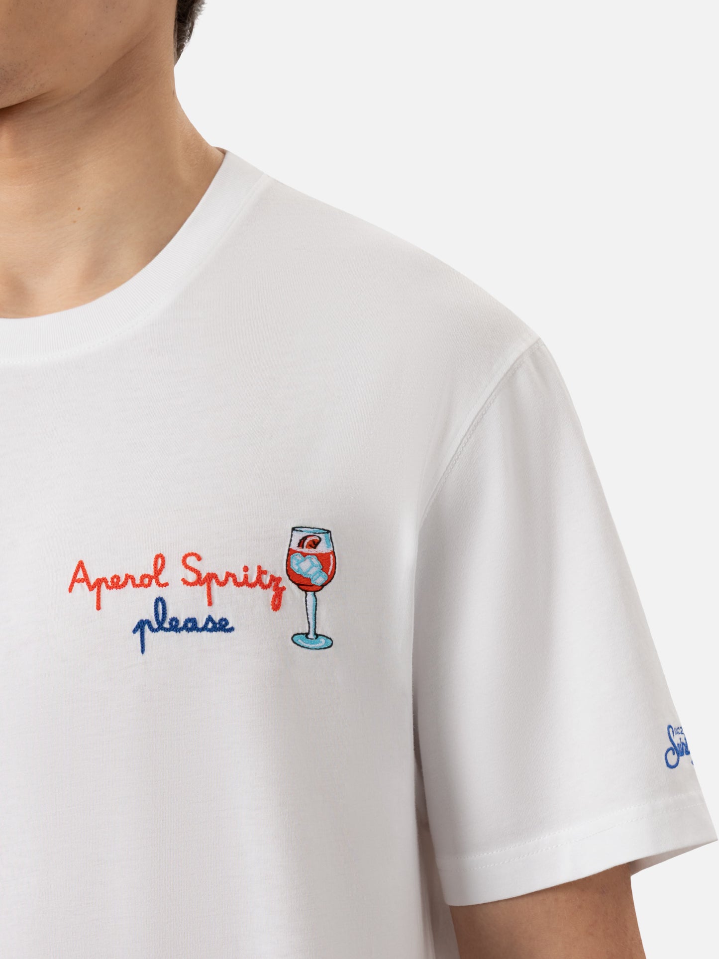 Classic fit cotton jersey t-shirt Portofino with Aperol Spritz, please embroidery | APEROL SPECIAL EDITION - MC2 Saint Barth