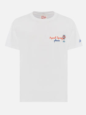 Classic fit cotton jersey t-shirt Portofino with Aperol Spritz, please embroidery | APEROL SPECIAL EDITION - MC2 Saint Barth