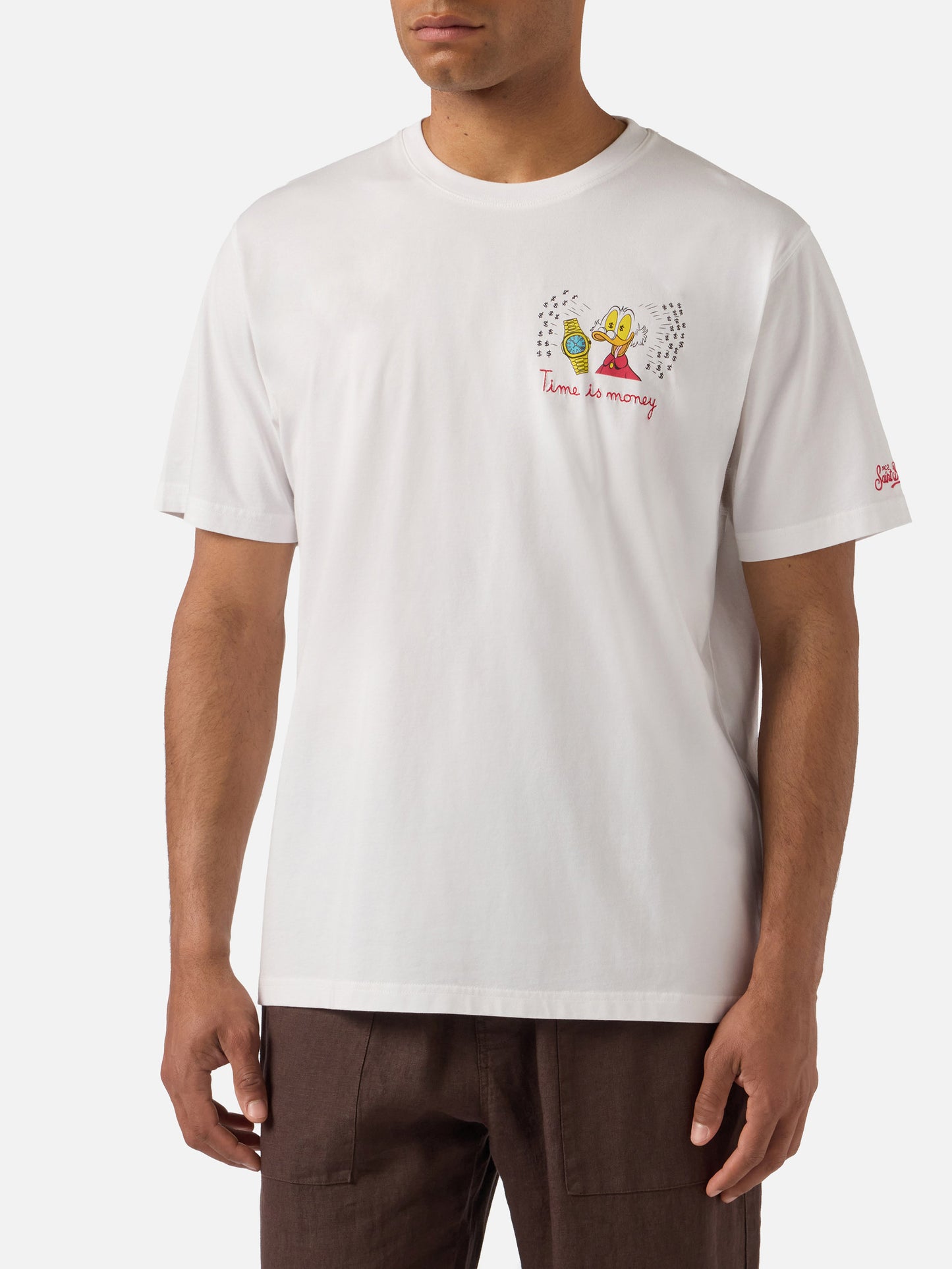 Camiseta Portofino blanca con bordado Time Is Money! | Edición Especial 