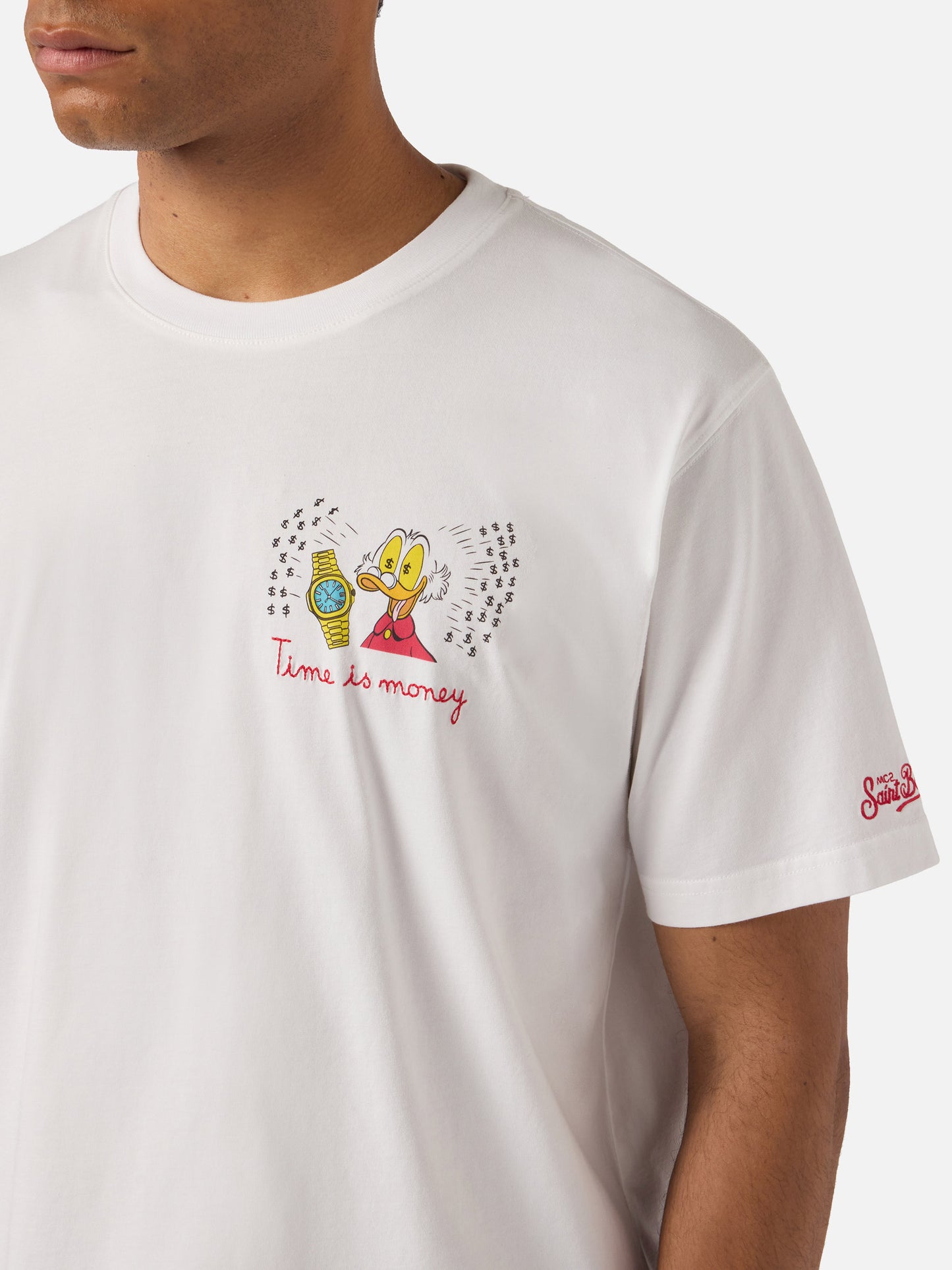 Camiseta Portofino blanca con bordado Time Is Money! | Edición Especial 