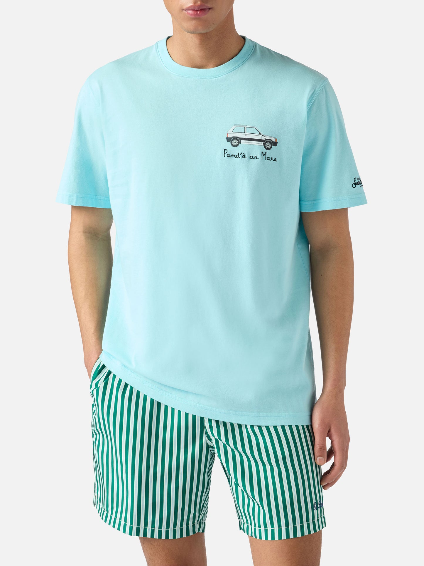 T-shirt Portofino turquoise doux avec broderie Pand'à Ar Mare | Édition spéciale 