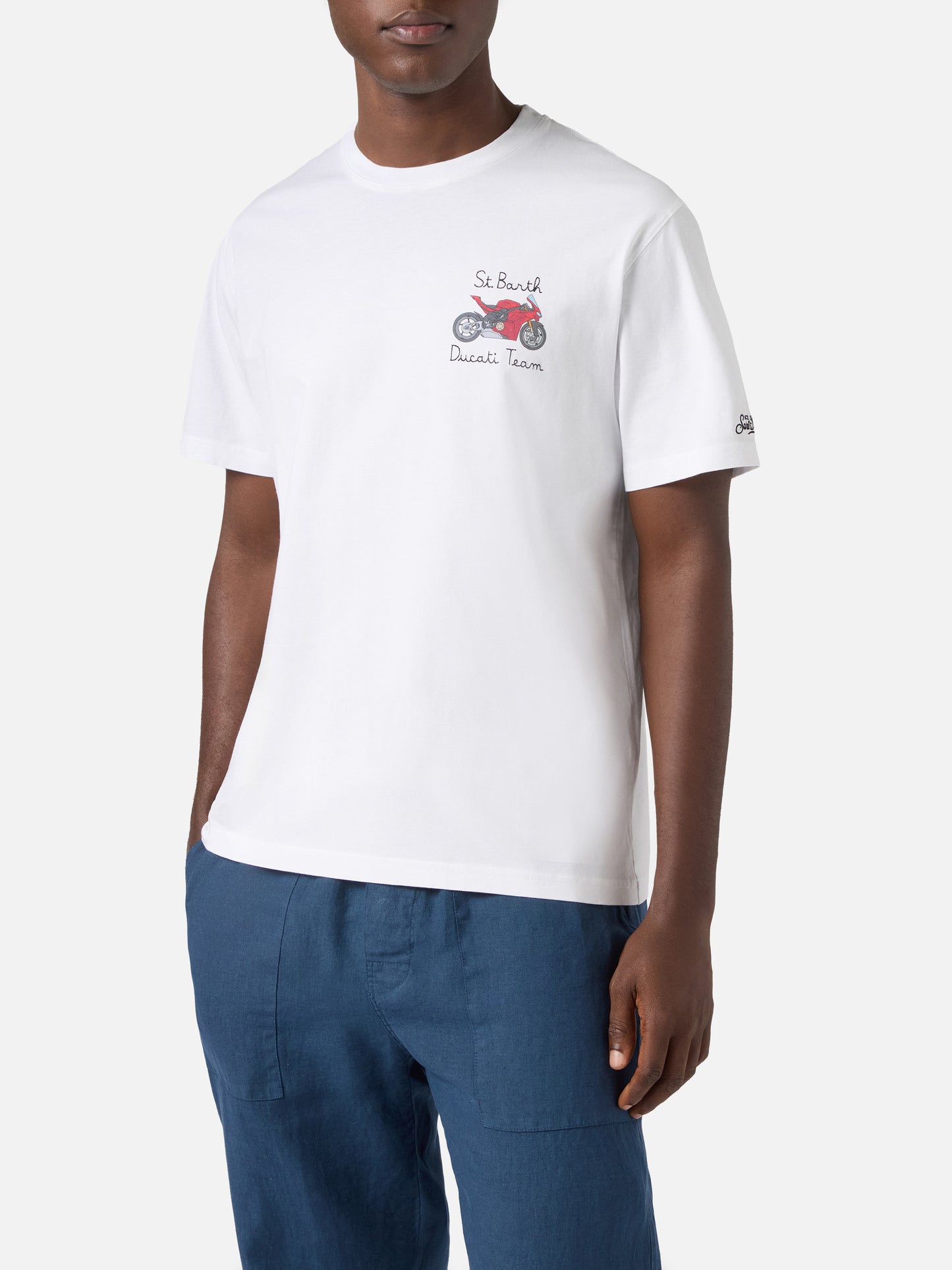 T-shirt Portofino blanc avec broderie Ducati Team | Édition spéciale 
