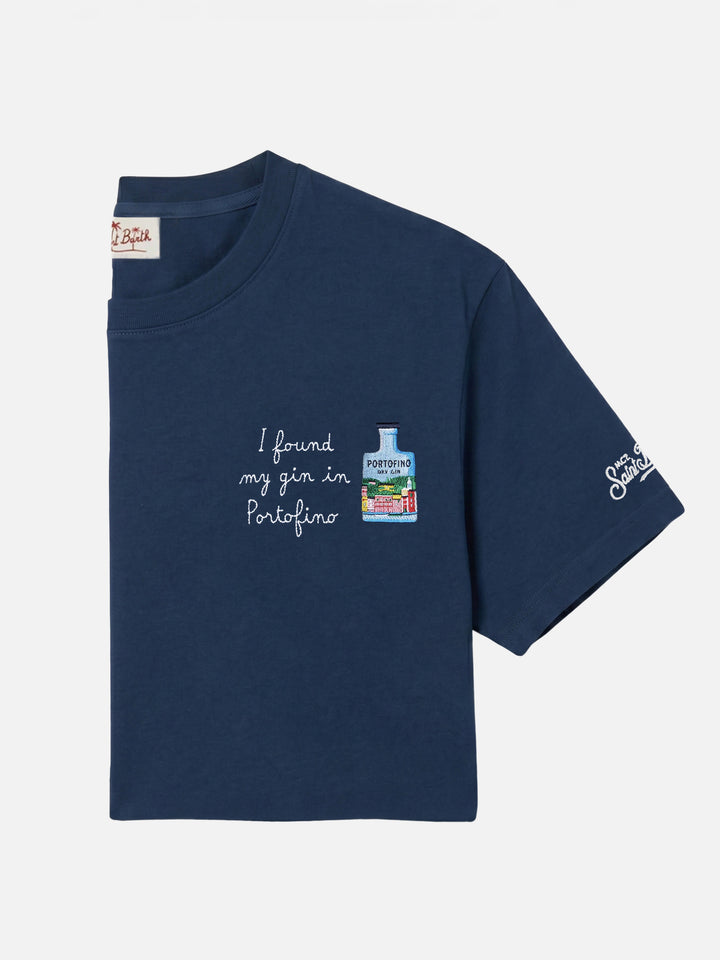 T-shirt Portofino bleu avec broderie I Found My Gin In Portofino | Édition spéciale 
