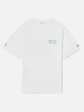 Camiseta Portofino blanca con bordado Pizza Fredda Birra Calda 