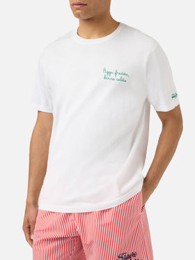 Camiseta Portofino blanca con bordado Pizza Fredda Birra Calda 
