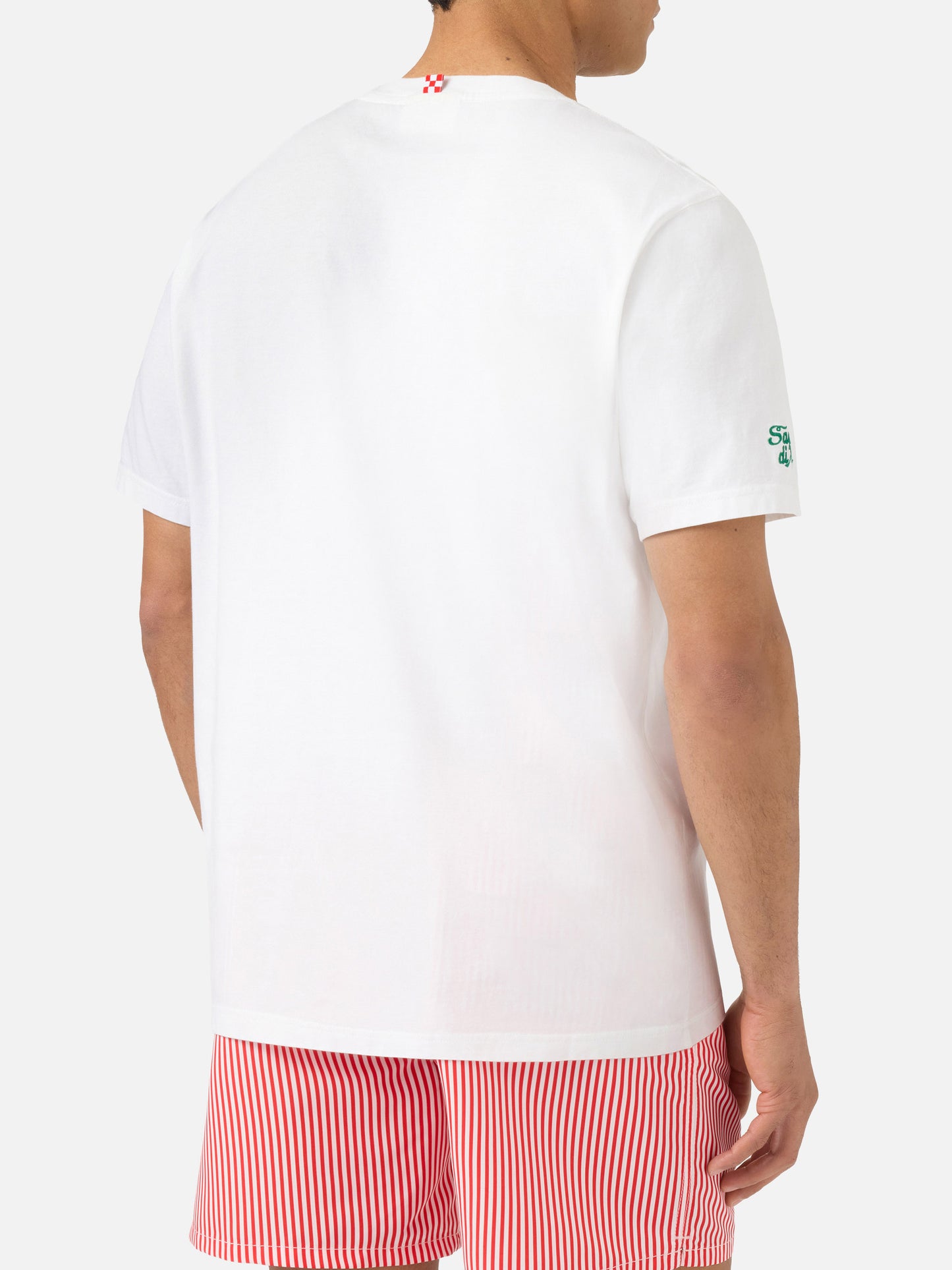 Camiseta Portofino blanca con bordado Pizza Fredda Birra Calda 