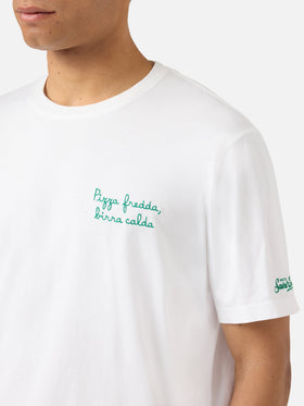 Camiseta Portofino blanca con bordado Pizza Fredda Birra Calda 
