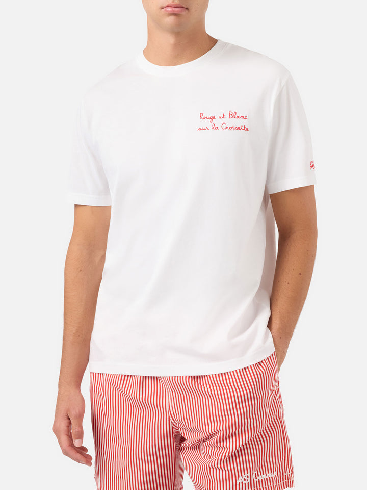 Camiseta Portofino blanca con bordado AS Cannes Rouge et Blanc sur la Croisette | AS CANNES SPECIAL EDITION 