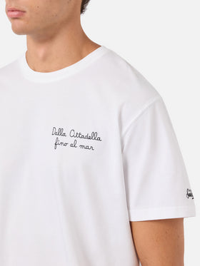 Weißes Portofino T-Shirt mit Pisa SC Dalla Cittadella fino al mar-Stickerei | PISA SC SPECIAL EDITION 
