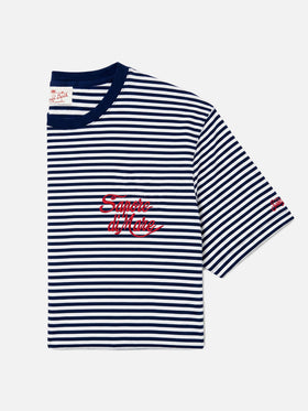 Blau gestreiftes Portofino T-Shirt mit Sapore di Mare-Stickerei | Special Edition 