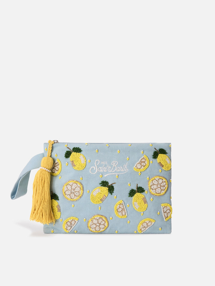 Pochette Pearl bleu clair avec citrons perlés 