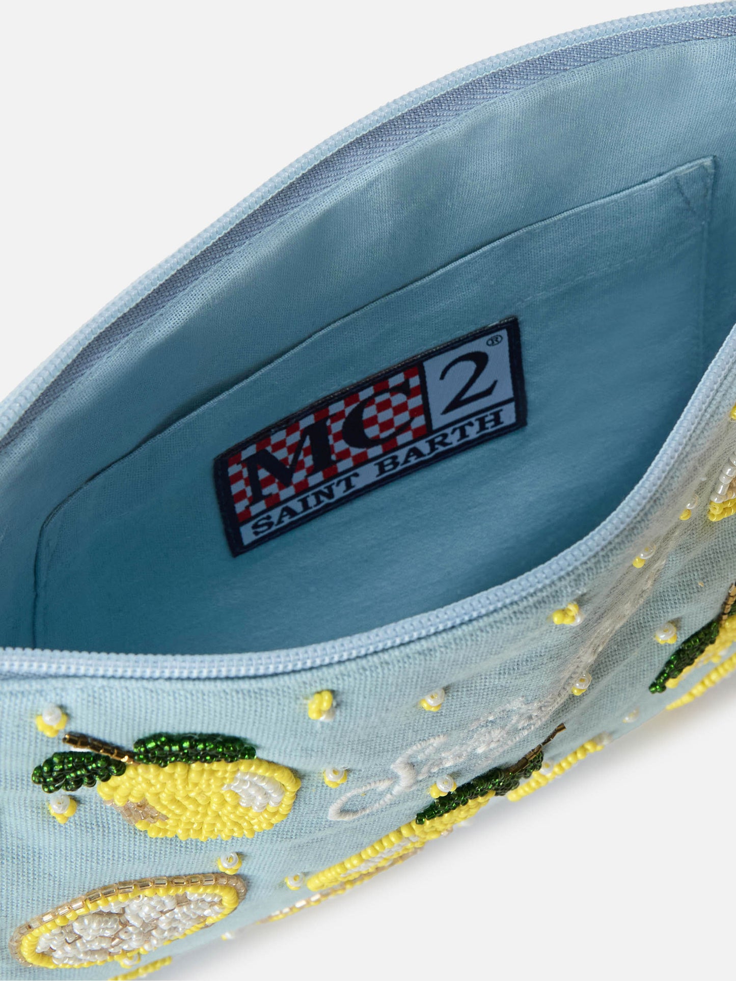 Light blue Pouch Pearl with beaded lemons