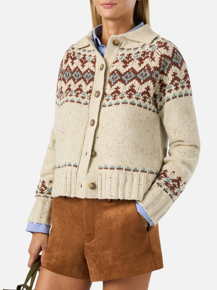 Cardigan Patty in misto lana Donegal con motivo fair isle