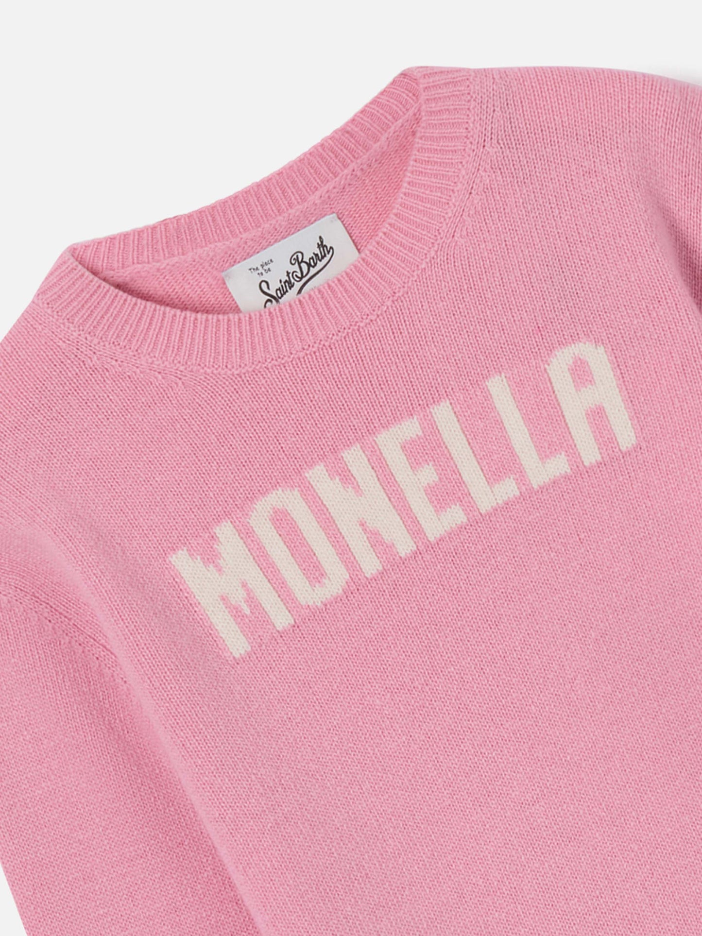 Pull col rond Princess en maille rose avec lettrage Monella 