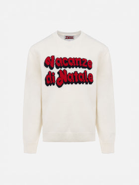 Off white Princess crewneck sweater with Vacanze di Natale jacquard | Special edition