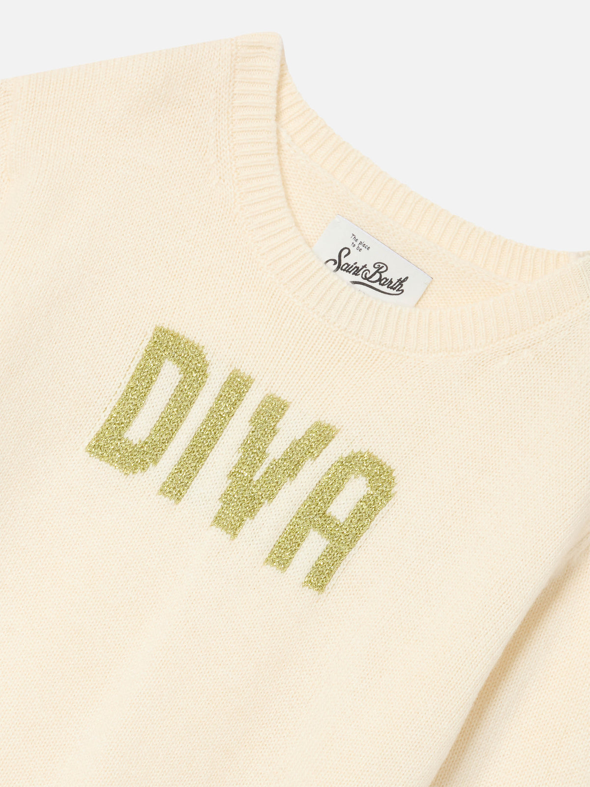 Jersey de punto con cuello redondo Cream Princess con lentejuelas Diva 