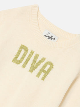 Jersey de punto con cuello redondo Cream Princess con lentejuelas Diva 