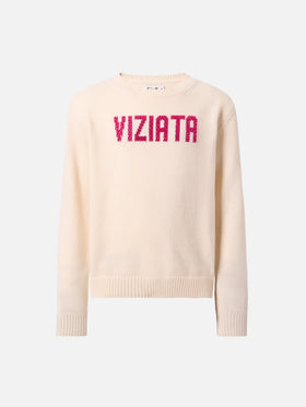 Prinzessinnenpullover aus Kaschmirmischung mit Viziata-Strassapplikation