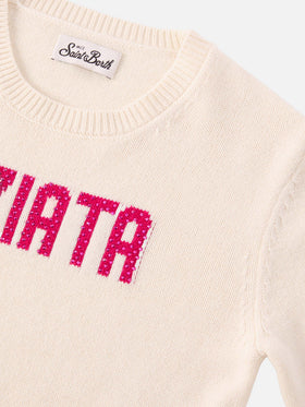Prinzessinnenpullover aus Kaschmirmischung mit Viziata-Strassapplikation