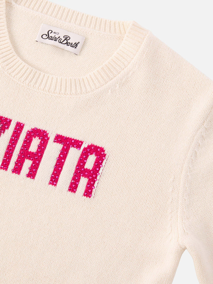 Prinzessinnenpullover aus Kaschmirmischung mit Viziata-Strassapplikation