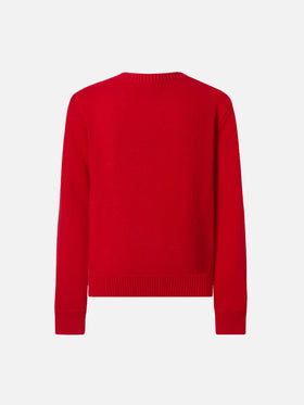 Jersey de cuello redondo Princess en mezcla de cashmere con jacquard de Snoopy y aplique de lazo de terciopelo | PEANUTS SPECIAL EDITION 