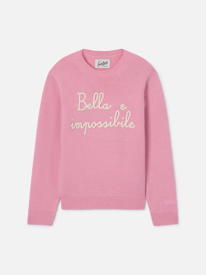 Jersey de punto con cuello redondo Princess en rosa con bordado Bella Impossibile 
