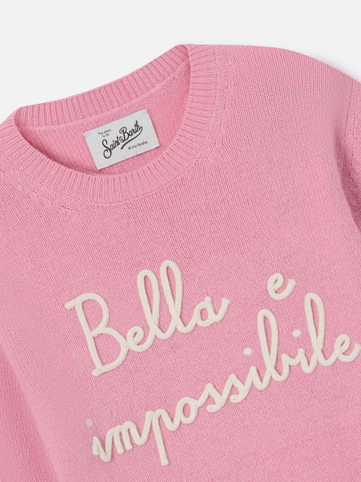 Jersey de punto con cuello redondo Princess en rosa con bordado Bella Impossibile 