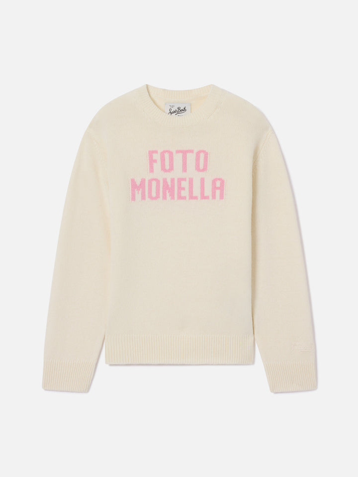 Jersey de punto con cuello redondo Princess en gris con inscripción Foto Monella 