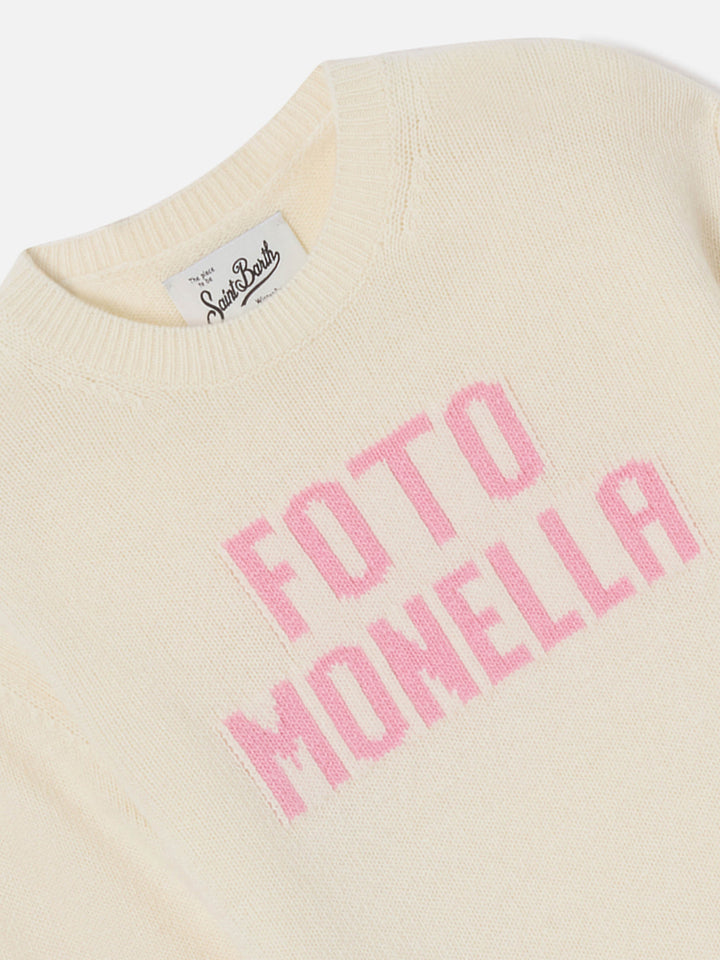 Jersey de punto con cuello redondo Princess en gris con inscripción Foto Monella 