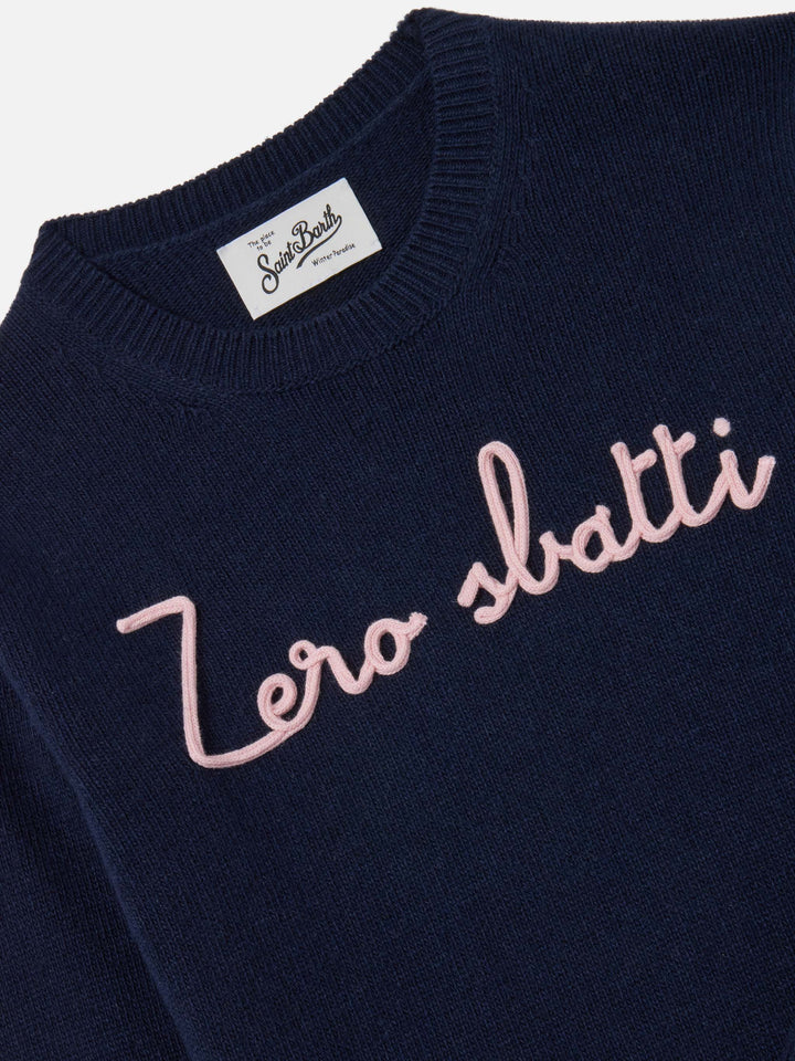 Jersey de punto con cuello redondo Princess en azul marino blue con bordado Zero Sbatti 