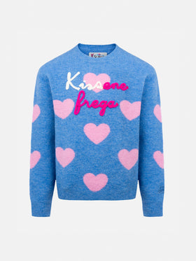 Pull ras-du-cou bleu clair pour fille Princess avec broderie Kissene frega 